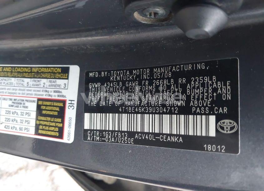 Photo 9 of 2009 Toyota Camry LE (VIN 4T1BE46K39U304712)