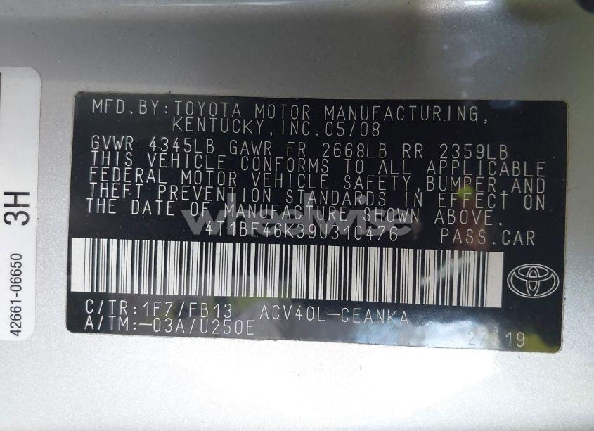 Photo 9 of 2009 Toyota Camry LE (VIN 4T1BE46K39U310476)