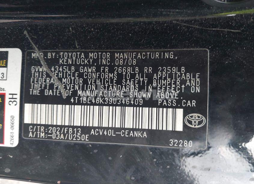 Photo 9 of 2009 Toyota Camry LE (VIN 4T1BE46K39U346409)