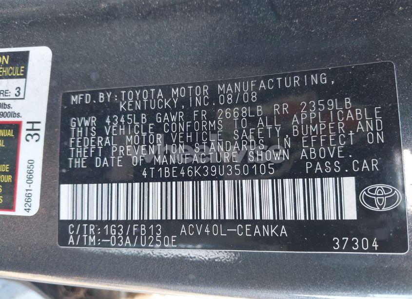 Photo 9 of 2009 Toyota Camry LE (VIN 4T1BE46K39U350105)