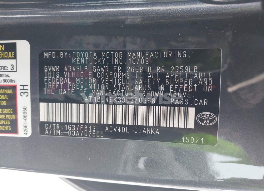 Photo 9 of 2009 Toyota Camry LE (VIN 4T1BE46K39U370368)