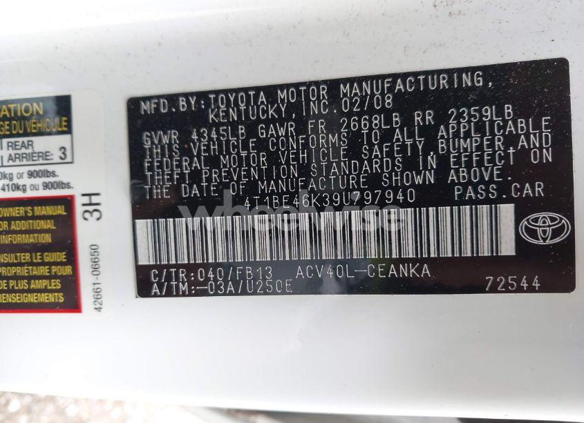 Photo 9 of 2009 Toyota Camry LE (VIN 4T1BE46K39U797940)