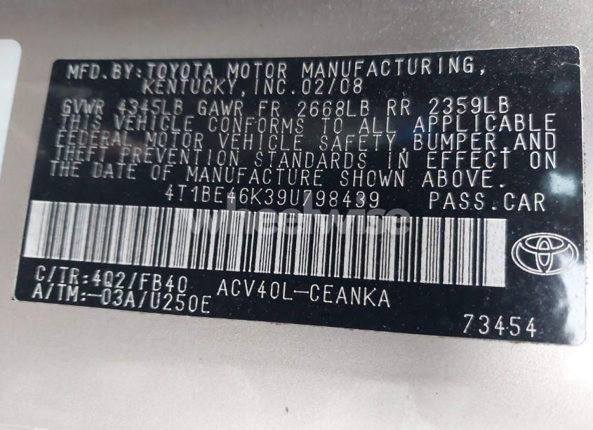 Photo 9 of 2009 Toyota Camry LE (VIN 4T1BE46K39U798439)