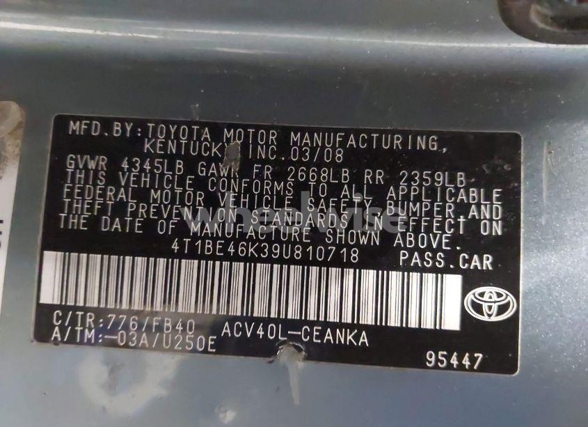 Photo 9 of 2009 Toyota Camry LE (VIN 4T1BE46K39U810718)