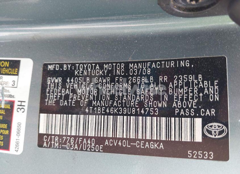 Photo 9 of 2009 Toyota Camry XLE (VIN 4T1BE46K39U814753)