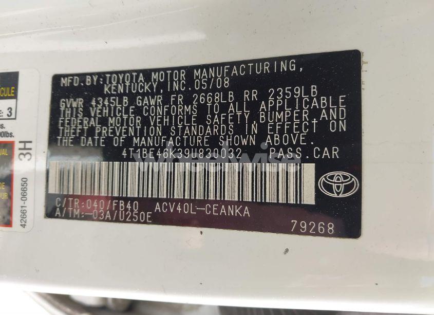 Photo 9 of 2009 Toyota Camry (VIN 4T1BE46K39U830032)