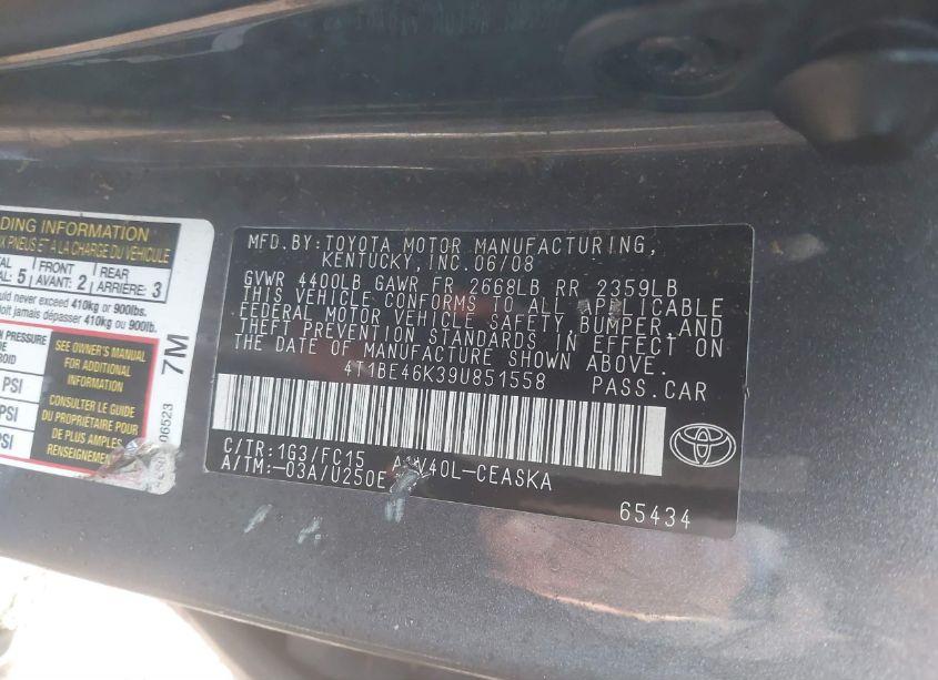 Photo 9 of 2009 Toyota Camry SE (VIN 4T1BE46K39U851558)