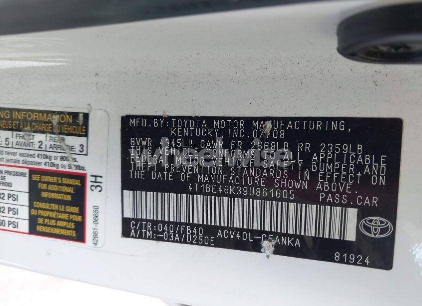 Photo 9 of 2009 Toyota Camry LE (VIN 4T1BE46K39U861605)