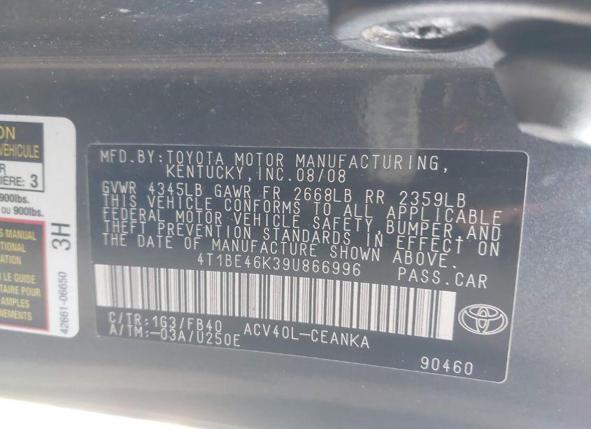 Photo 9 of 2009 Toyota Camry LE (VIN 4T1BE46K39U866996)