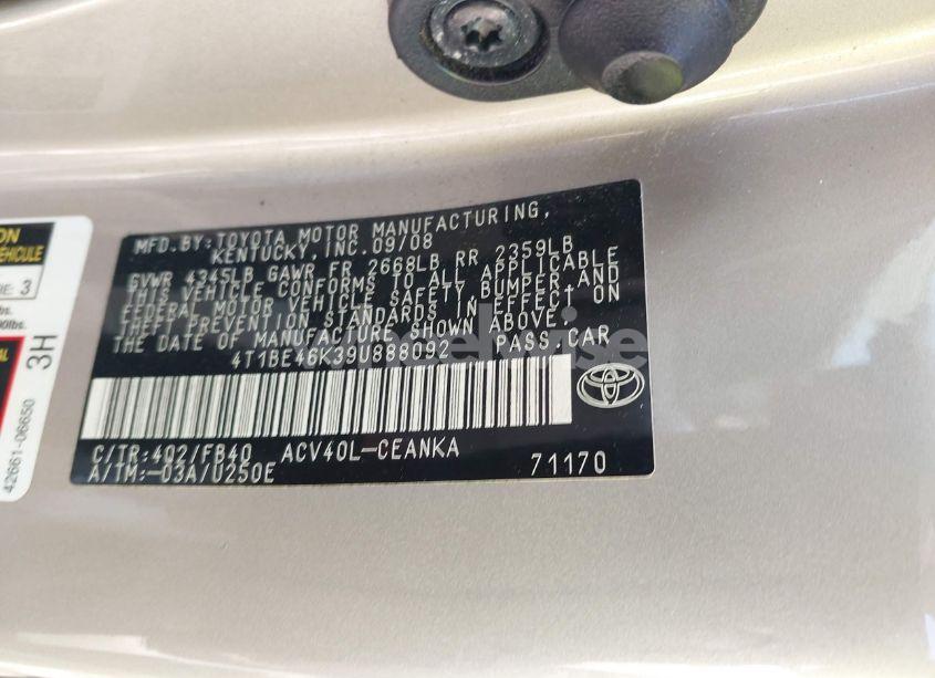 Photo 9 of 2009 Toyota Camry LE (VIN 4T1BE46K39U888092)
