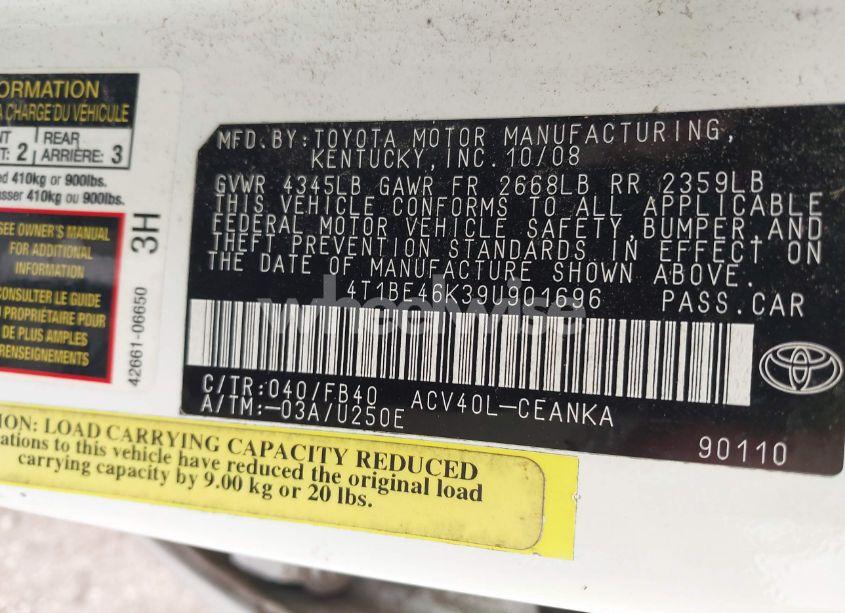 Photo 9 of 2009 Toyota Camry LE (VIN 4T1BE46K39U901696)