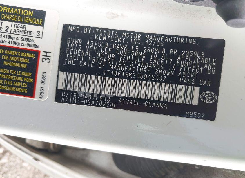 Photo 9 of 2009 Toyota Camry (VIN 4T1BE46K39U915937)