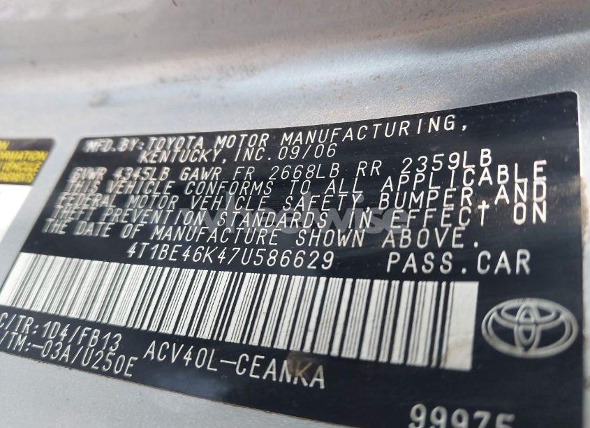 Photo 9 of 2007 Toyota Camry LE (VIN 4T1BE46K47U586629)