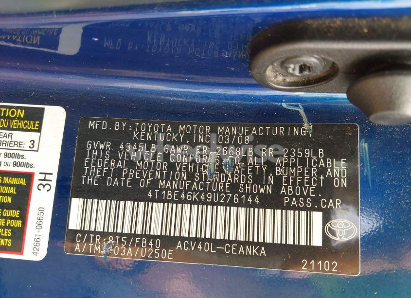 Photo 9 of 2009 Toyota Camry (VIN 4T1BE46K49U276144)