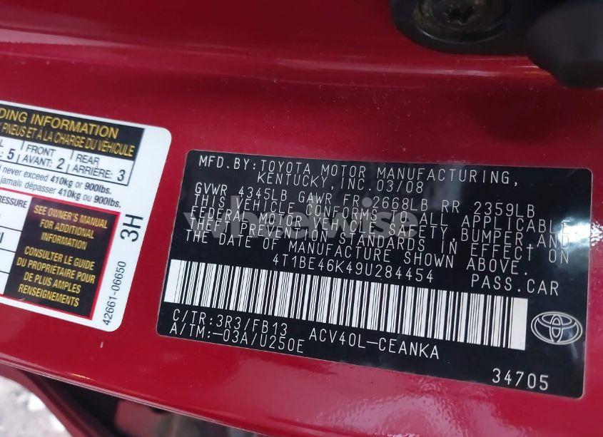 Photo 9 of 2009 Toyota Camry LE (VIN 4T1BE46K49U284454)