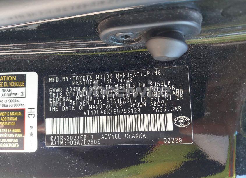 Photo 9 of 2009 Toyota Camry LE (VIN 4T1BE46K49U295129)