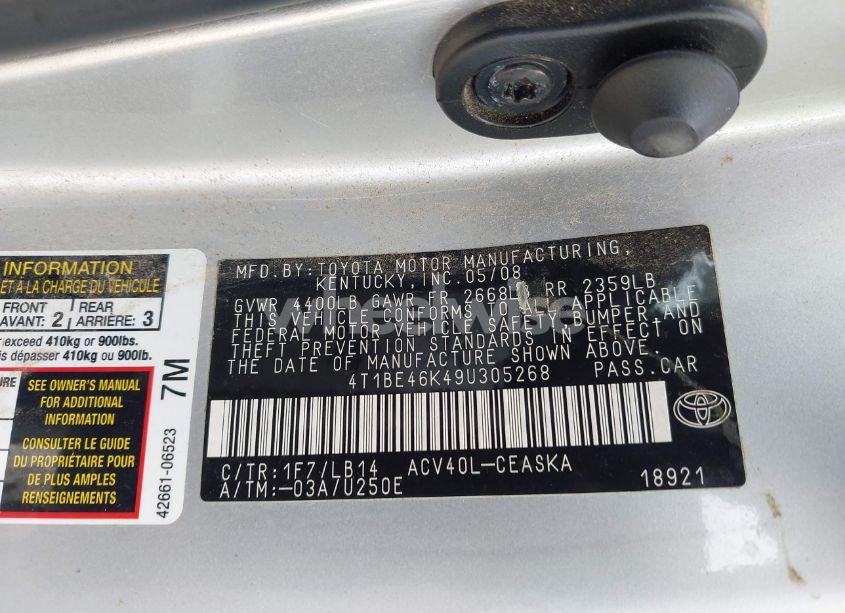 Photo 9 of 2009 Toyota Camry SE (VIN 4T1BE46K49U305268)