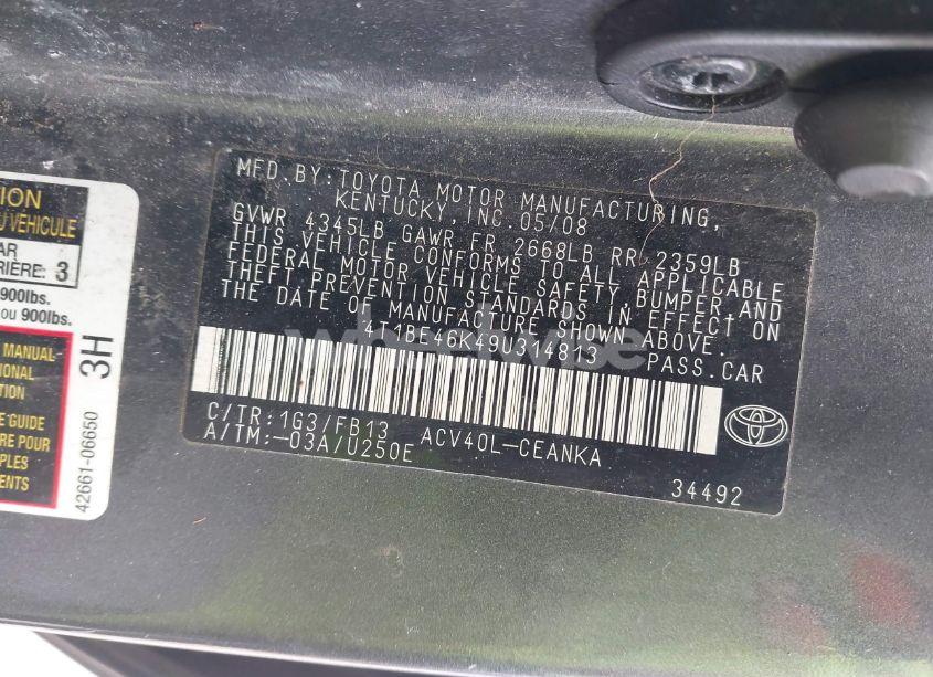 Photo 9 of 2009 Toyota Camry LE (VIN 4T1BE46K49U314813)