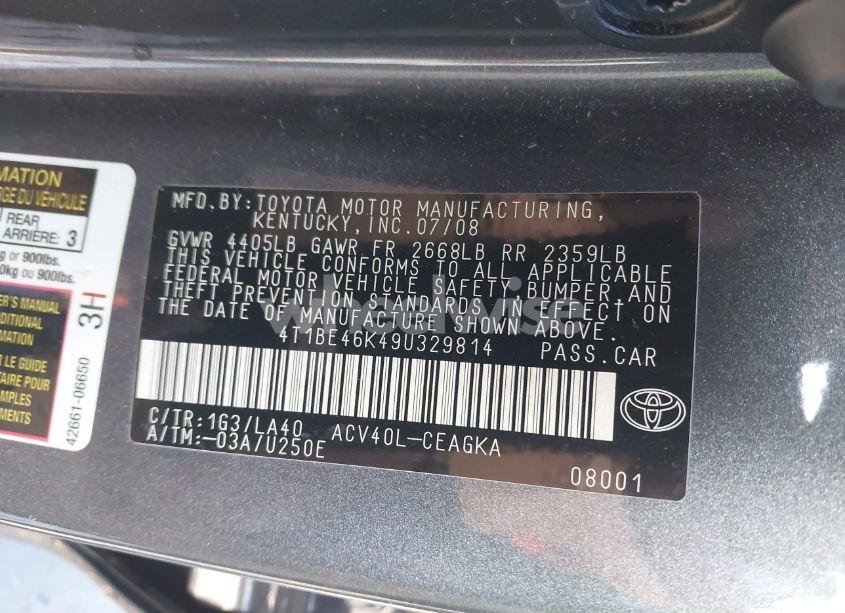 Photo 9 of 2009 Toyota Camry XLE (VIN 4T1BE46K49U329814)