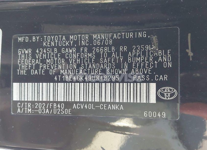 Photo 9 of 2009 Toyota Camry LE (VIN 4T1BE46K49U848295)