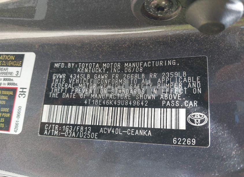 Photo 9 of 2009 Toyota Camry LE (VIN 4T1BE46K49U849642)