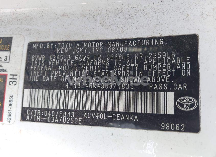 Photo 9 of 2009 Toyota Camry SE/LE/XLE (VIN 4T1BE46K49U871835)