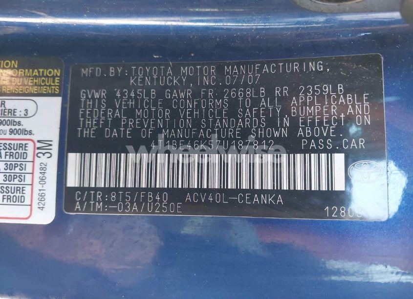 Photo 9 of 2007 Toyota Camry LE (VIN 4T1BE46K57U187812)