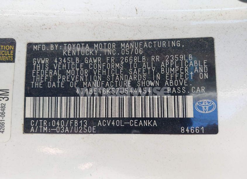 Photo 9 of 2007 Toyota Camry LE (VIN 4T1BE46K57U544454)