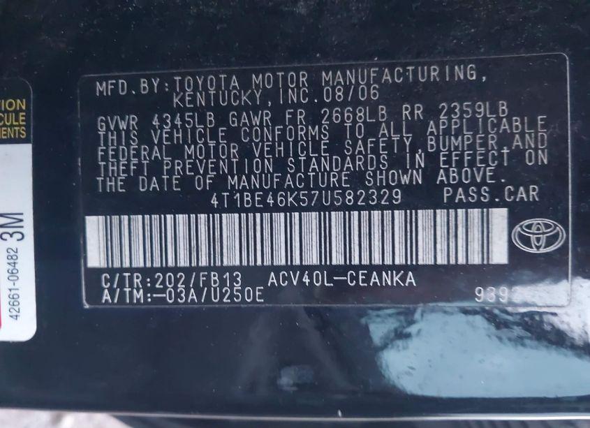 Photo 9 of 2007 Toyota Camry LE (VIN 4T1BE46K57U582329)