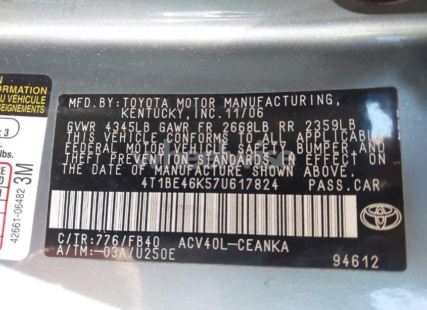 Photo 9 of 2007 Toyota Camry LE (VIN 4T1BE46K57U617824)