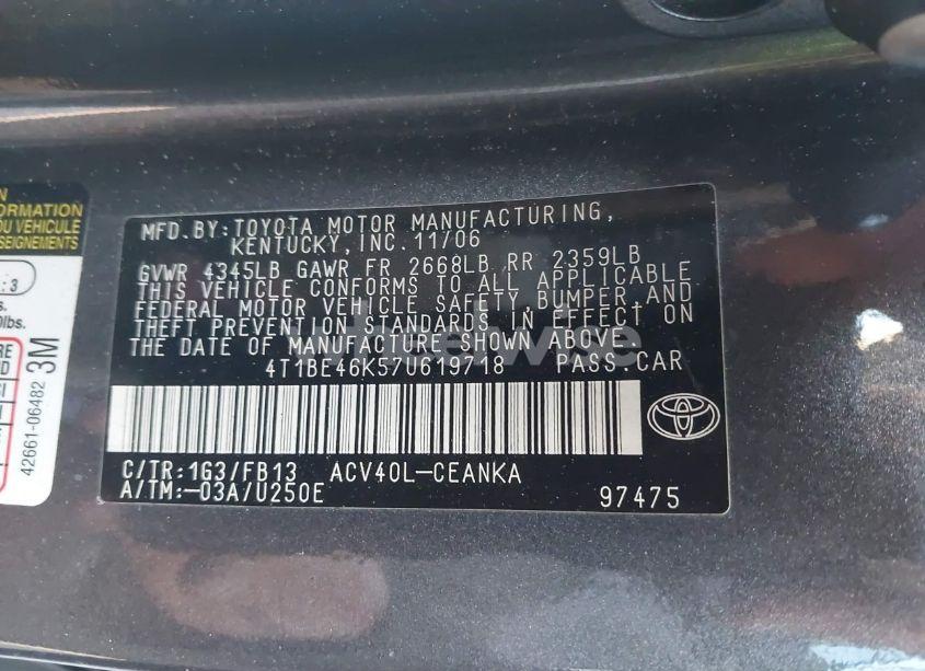 Photo 9 of 2007 Toyota Camry LE (VIN 4T1BE46K57U619718)