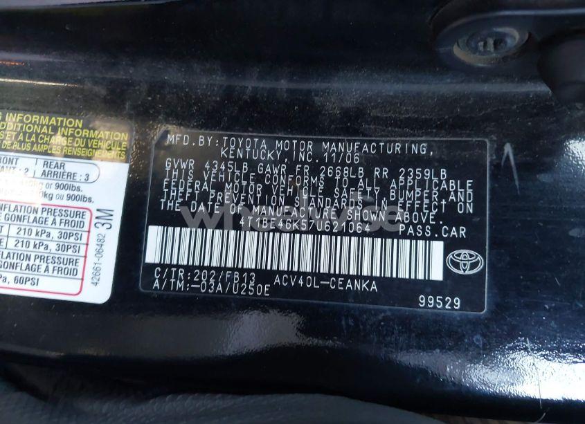 Photo 9 of 2007 Toyota Camry LE (VIN 4T1BE46K57U621064)