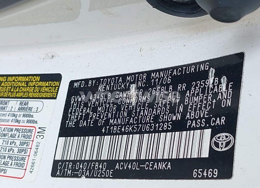 Photo 9 of 2007 Toyota Camry LE (VIN 4T1BE46K57U631285)