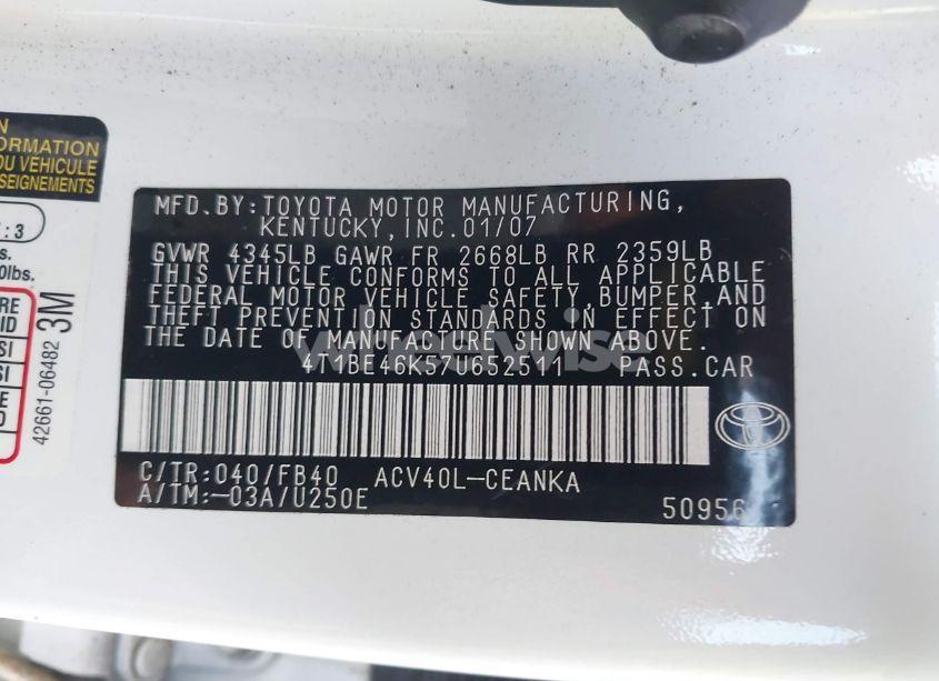 Photo 9 of 2007 Toyota Camry LE (VIN 4T1BE46K57U652511)