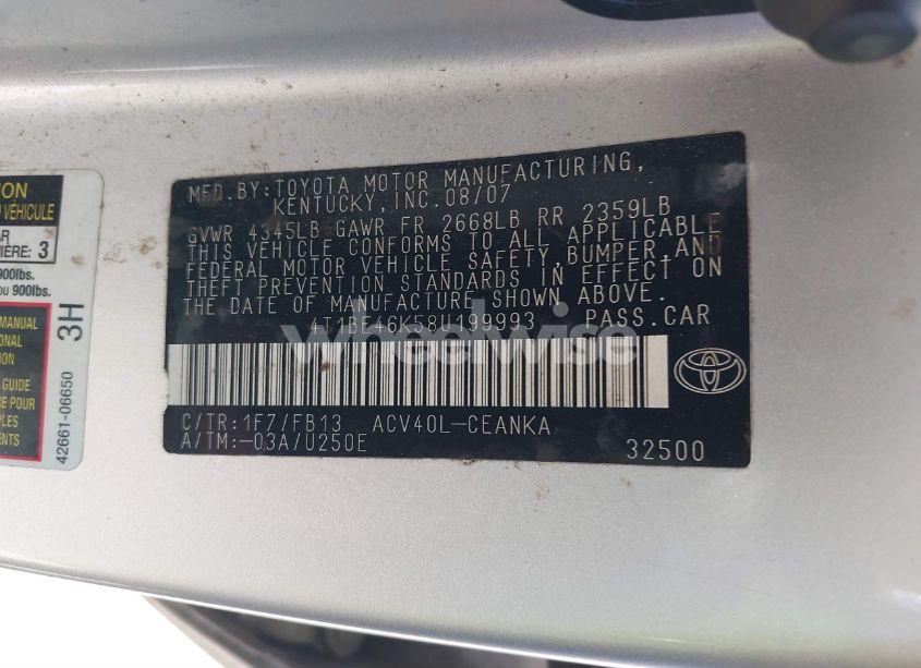 Photo 9 of 2008 Toyota Camry LE (VIN 4T1BE46K58U199993)