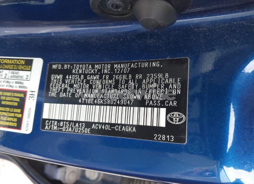 Photo 9 of 2008 Toyota Camry XLE (VIN 4T1BE46K58U249047)