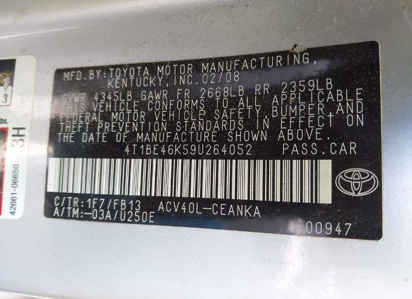 Photo 9 of 2009 Toyota Camry LE (VIN 4T1BE46K59U264052)