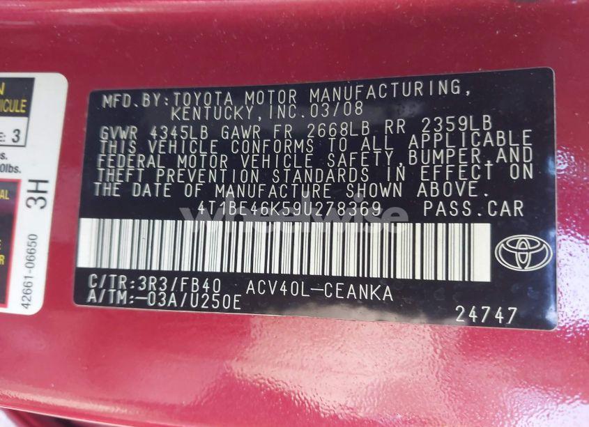 Photo 9 of 2009 Toyota Camry LE (VIN 4T1BE46K59U278369)