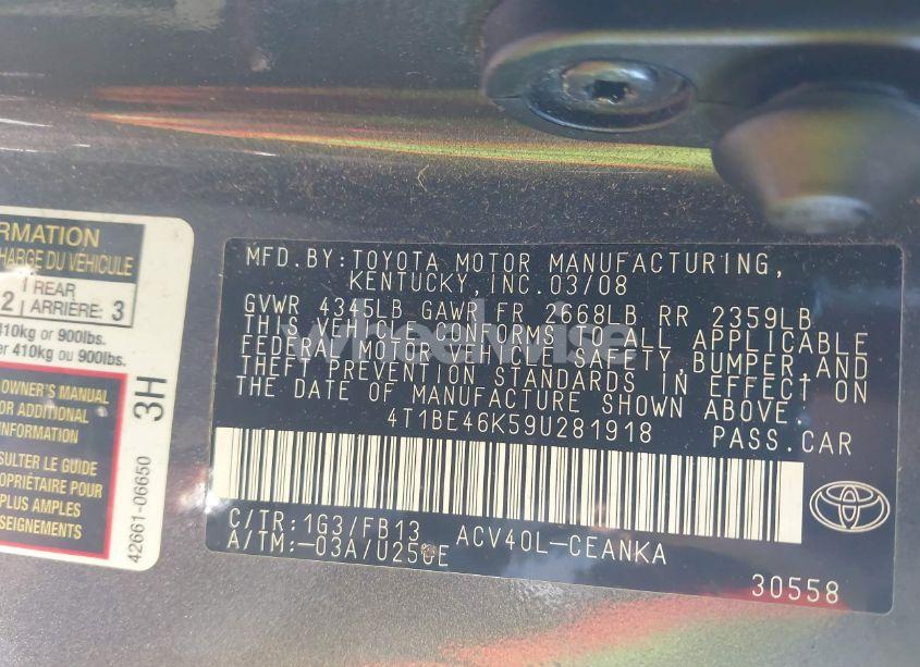 Photo 9 of 2009 Toyota Camry LE (VIN 4T1BE46K59U281918)