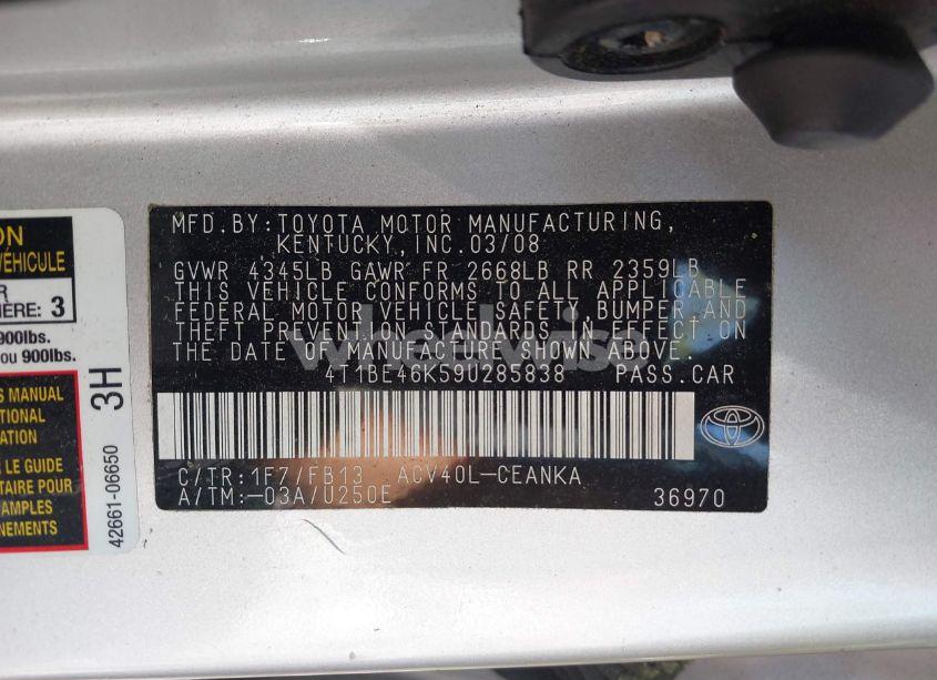 Photo 9 of 2009 Toyota Camry LE (VIN 4T1BE46K59U285838)