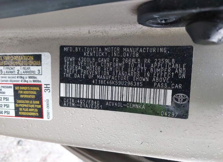 Photo 9 of 2009 Toyota Camry (VIN 4T1BE46K59U296385)