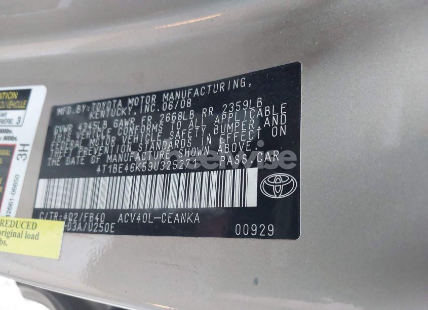 Photo 9 of 2009 Toyota Camry LE (VIN 4T1BE46K59U325271)