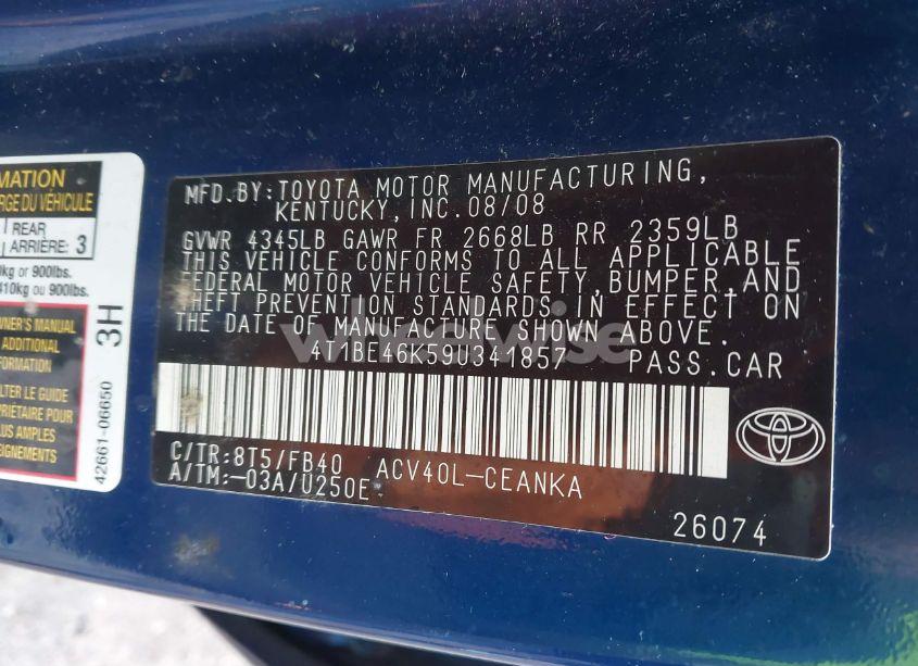Photo 9 of 2009 Toyota Camry (VIN 4T1BE46K59U341857)