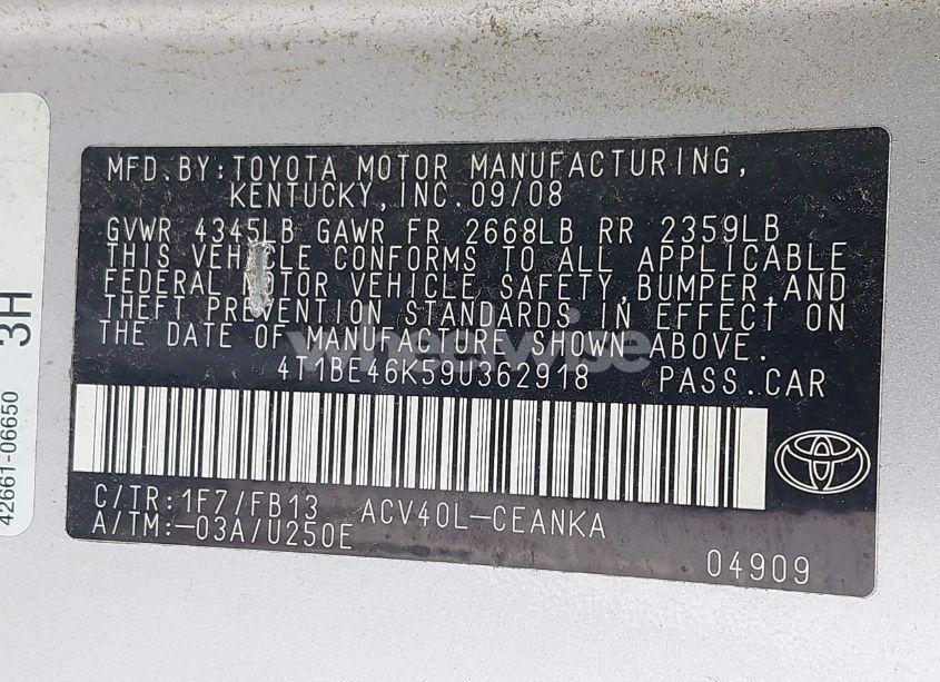 Photo 9 of 2009 Toyota Camry LE (VIN 4T1BE46K59U362918)