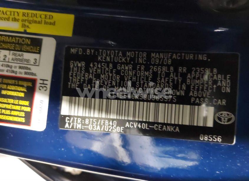 Photo 9 of 2009 Toyota Camry LE (VIN 4T1BE46K59U365575)