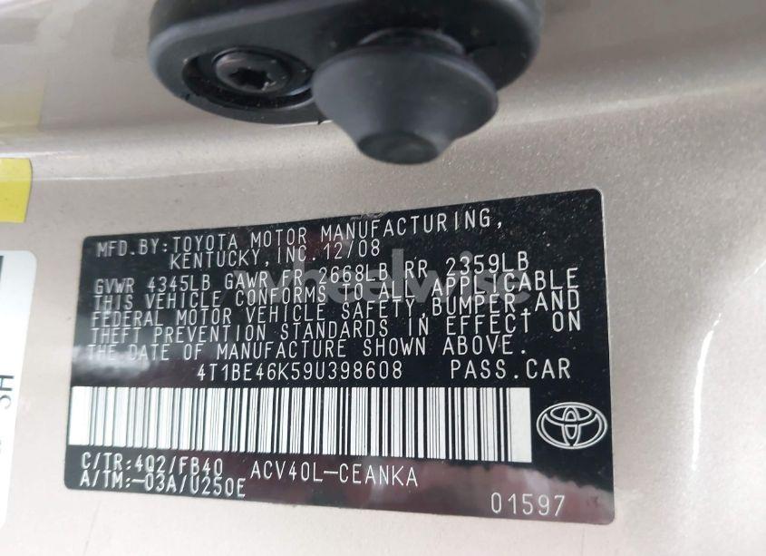 Photo 9 of 2009 Toyota Camry LE (VIN 4T1BE46K59U398608)