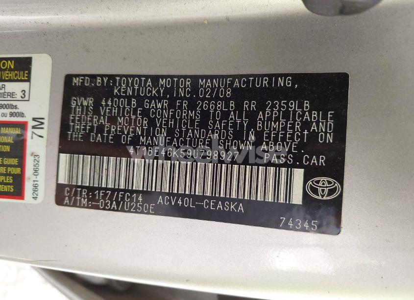 Photo 9 of 2009 Toyota Camry SE (VIN 4T1BE46K59U798927)