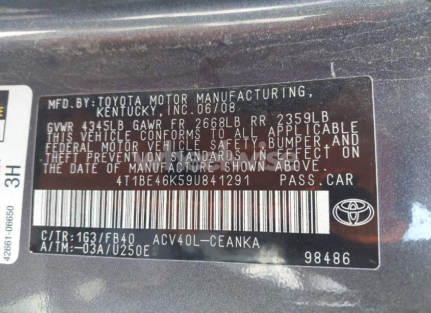 Photo 9 of 2009 Toyota Camry LE (VIN 4T1BE46K59U841291)