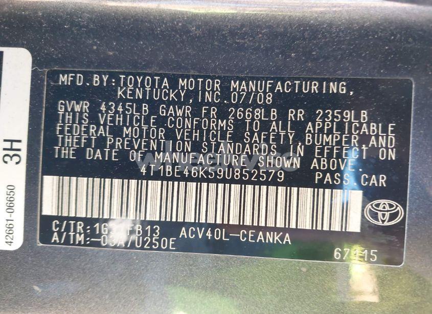 Photo 9 of 2009 Toyota Camry LE (VIN 4T1BE46K59U852579)