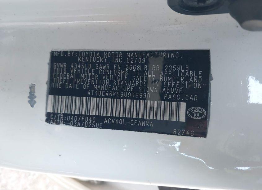 Photo 9 of 2009 Toyota Camry LE (VIN 4T1BE46K59U919990)